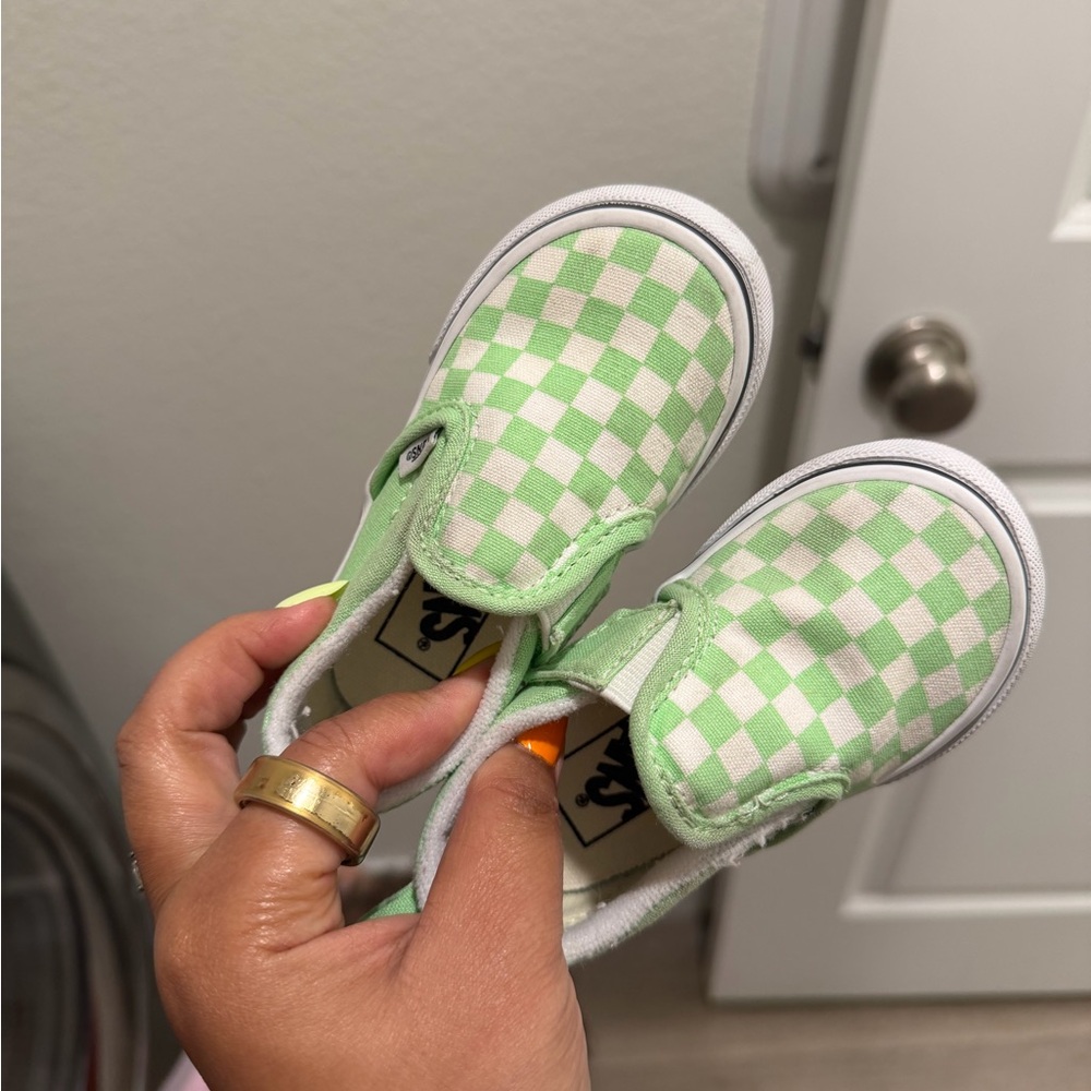 Vans Kids Lime Checkered Slip-On Sneakers